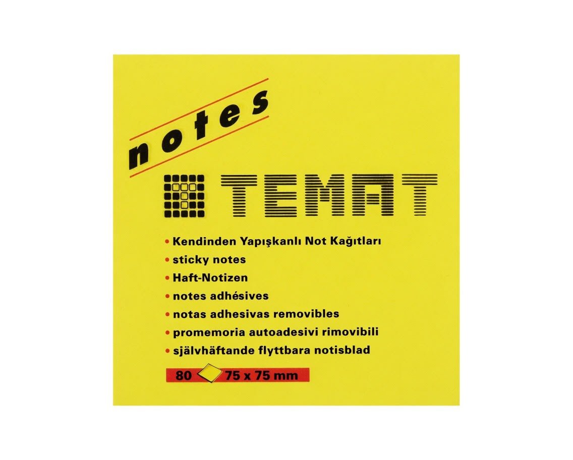 TEMAT 75X75 YAPIŞKANLI POSTİT PASTEL SARİ PK:12'Lİ
