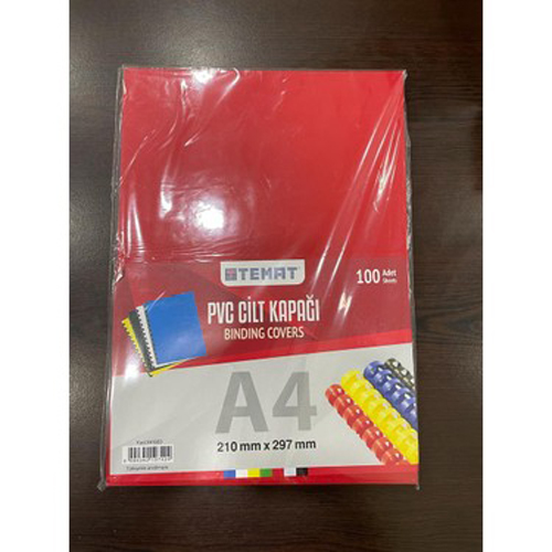 TEMAT PVC A4 CİLT KAPAĞI KİRMİZİ 100'LÜ