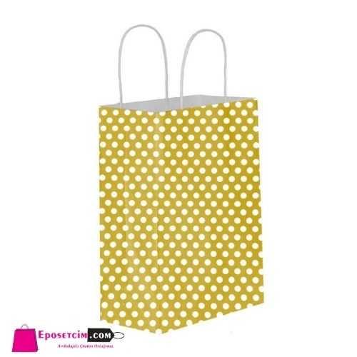 KİKA 25X12X31CM KAĞİT POŞET PUANTİYELİ ALTIN-BÜKÜM