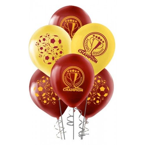 12" PASTEL BALON BASKILI 100LÜ -CHAMPİON SARI KIRMIZI-