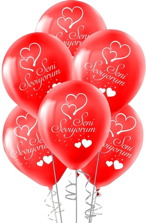 12" PASTEL BALON BASKILI 100LÜ -SENİ SEVİYORUM-